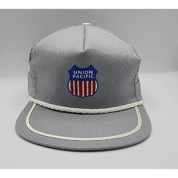 Vintage Union Pacific Trucker Hat Gray W/white rope, Embroidered Patch USA - Picture 1 of 7